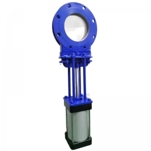 Pneumatic cast steel knife gate valve with flange connection, resistant to high temperature and pressure